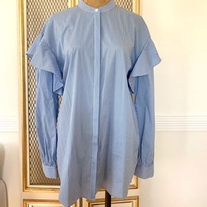 Pre-owned Trouvé Blue Ruffle Shoulder Blouse (S)